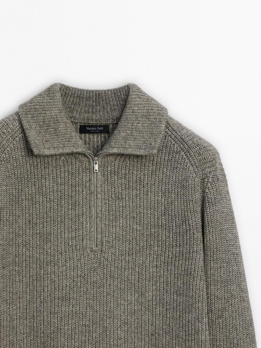 Massimo Dutti Cotton Blend Mock Neck Knit Men Sweater Grey | US-FE4719856