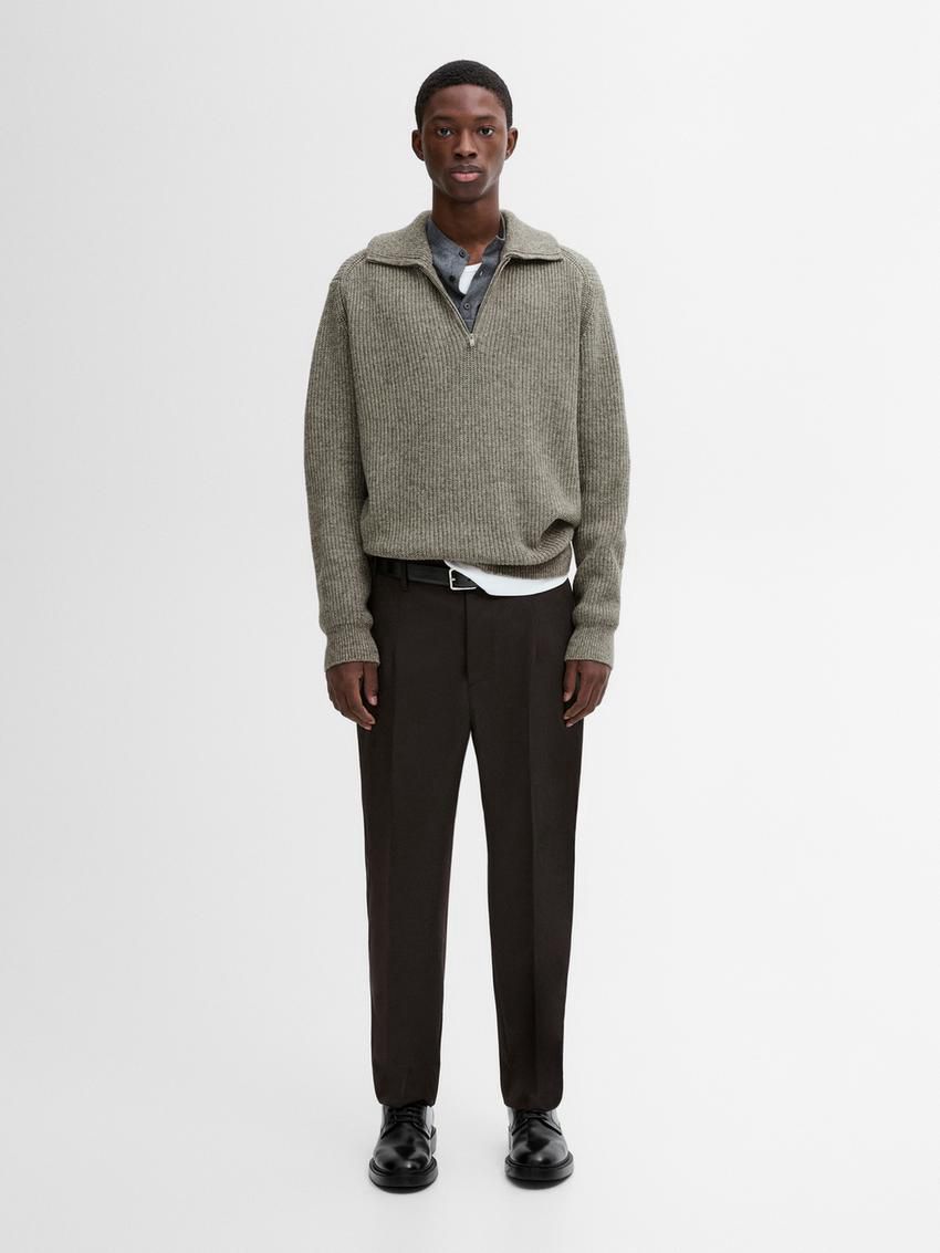 Massimo Dutti Cotton Blend Mock Neck Knit Men Sweater Grey | US-FE4719856