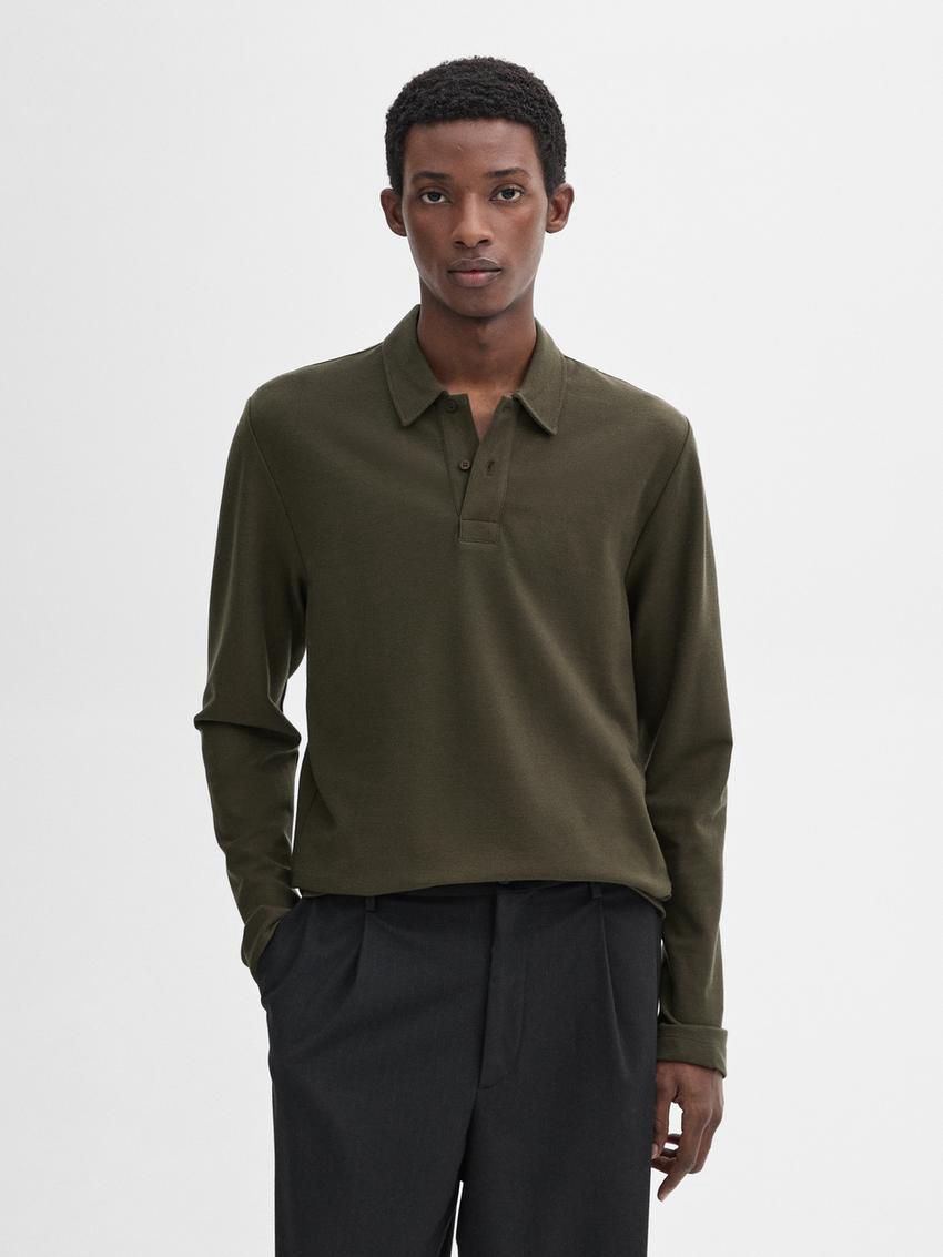 Massimo Dutti Cotton Blend Polo Knit Men Jumpers Dark Khaki | US-FC7915640
