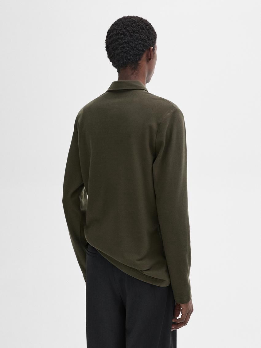 Massimo Dutti Cotton Blend Polo Knit Men Jumpers Dark Khaki | US-FC7915640