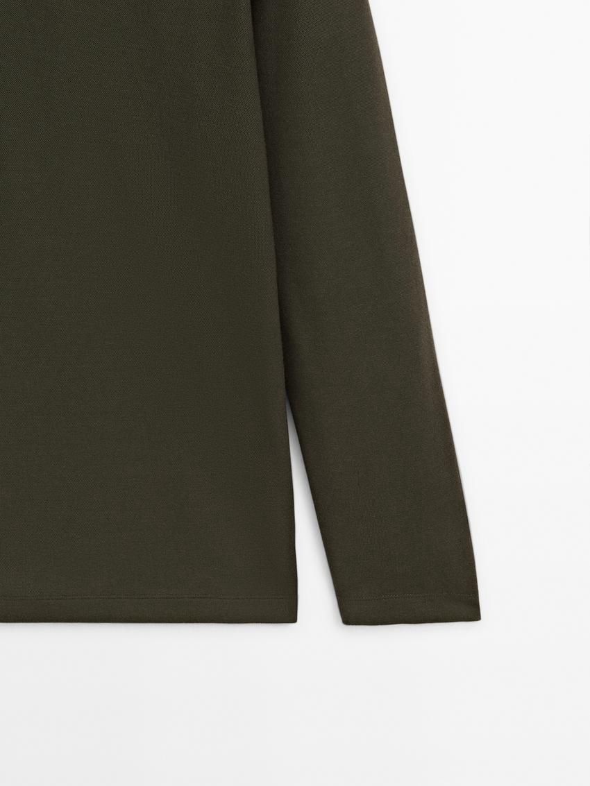Massimo Dutti Cotton Blend Polo Knit Men Jumpers Dark Khaki | US-FC7915640