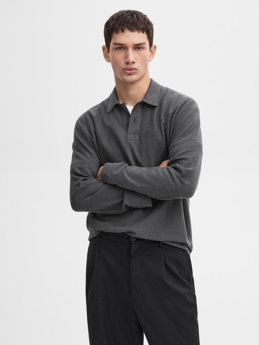 Massimo Dutti Cotton Blend Polo Knit Men Jumpers Dark Grey | US-ZF2893104