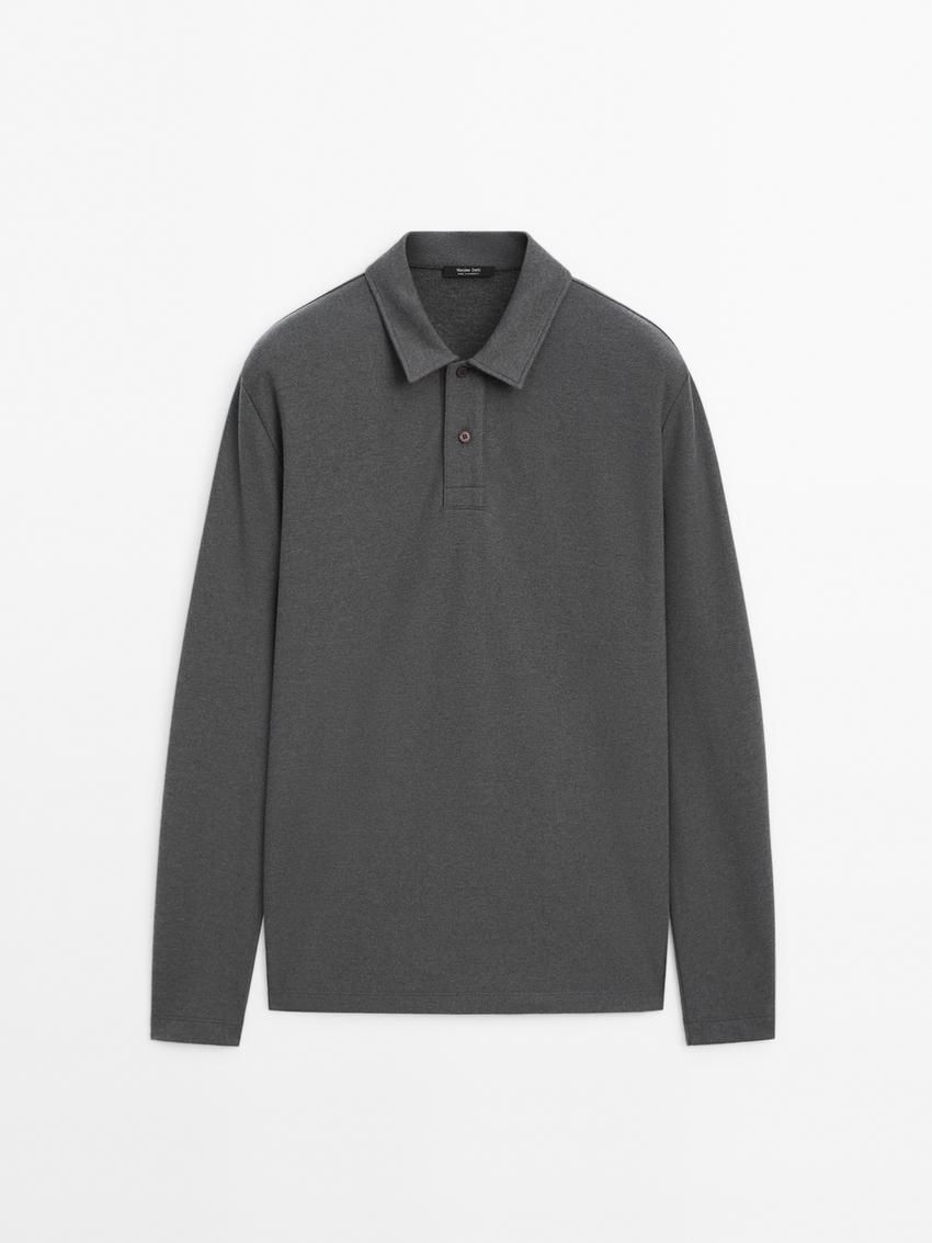 Massimo Dutti Cotton Blend Polo Knit Men Jumpers Dark Grey | US-ZF2893104