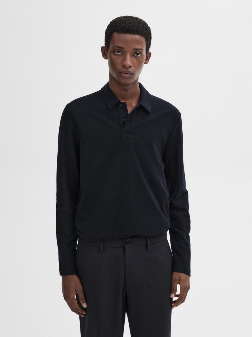 Massimo Dutti Cotton Blend Polo Knit Men Jumpers Navy | US-YN3954678