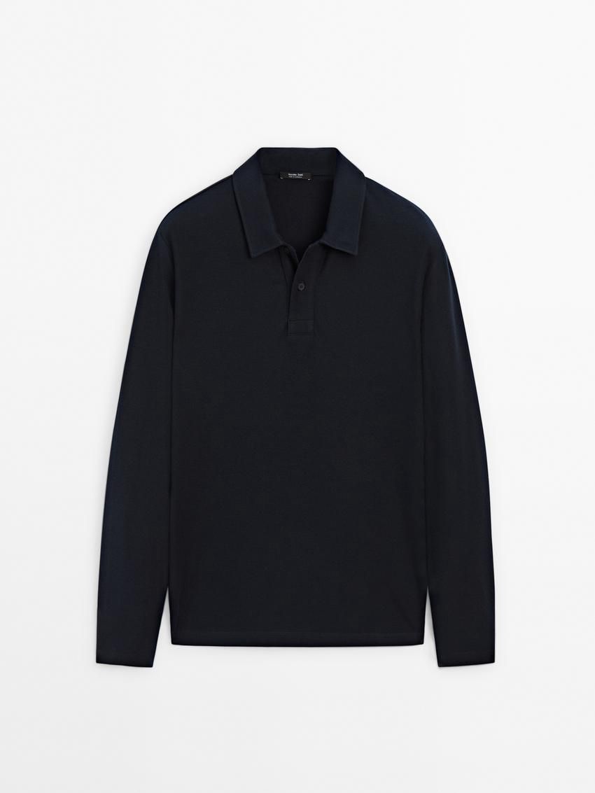 Massimo Dutti Cotton Blend Polo Knit Men Jumpers Navy | US-YN3954678