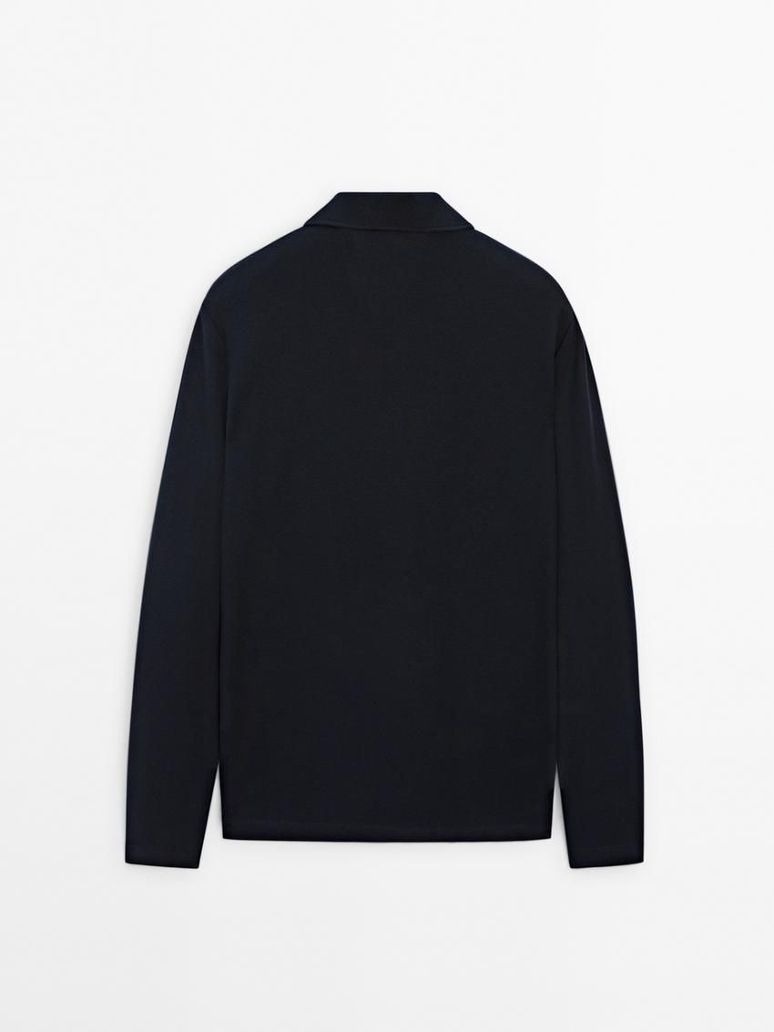 Massimo Dutti Cotton Blend Polo Knit Men Jumpers Navy | US-YN3954678