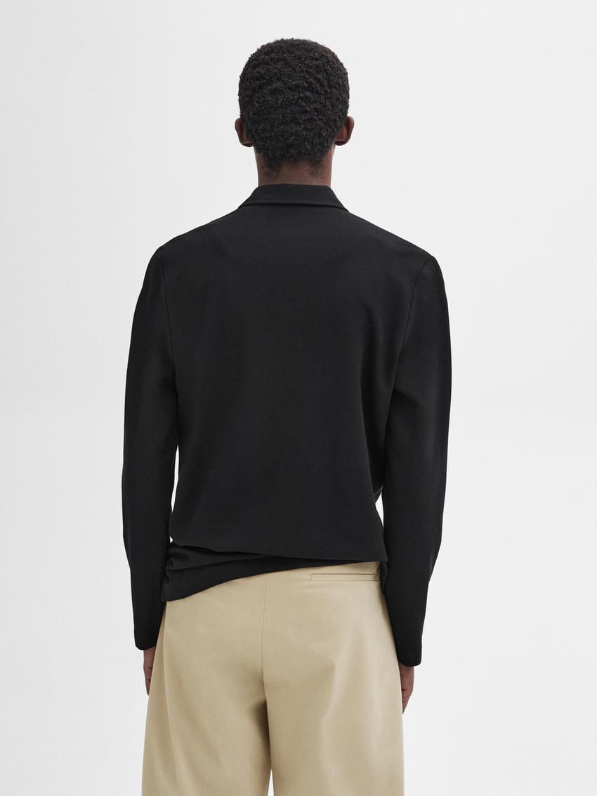 Massimo Dutti Cotton Blend Polo Knit Men Jumpers Black | US-NO0924816
