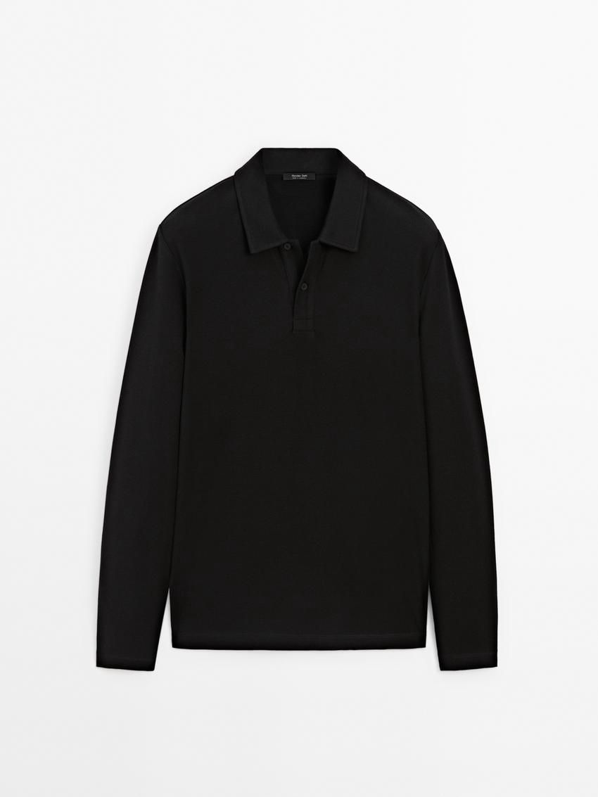 Massimo Dutti Cotton Blend Polo Knit Men Jumpers Black | US-NO0924816