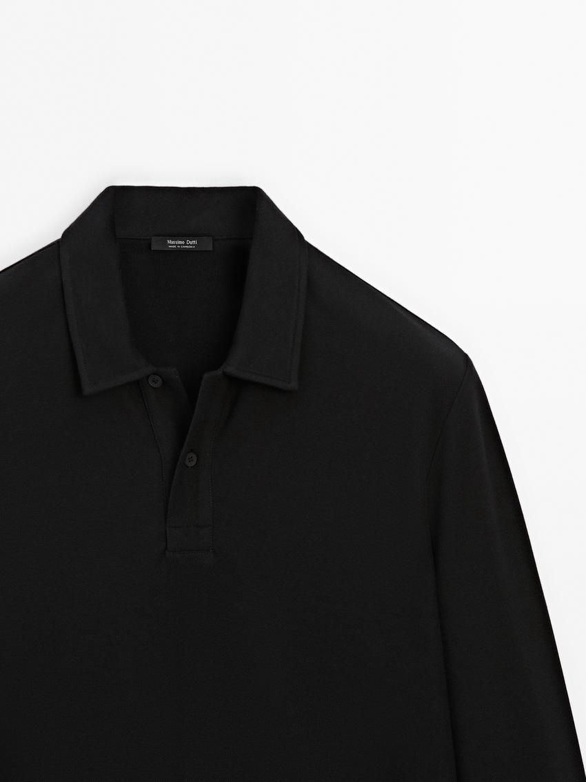 Massimo Dutti Cotton Blend Polo Knit Men Jumpers Black | US-NO0924816