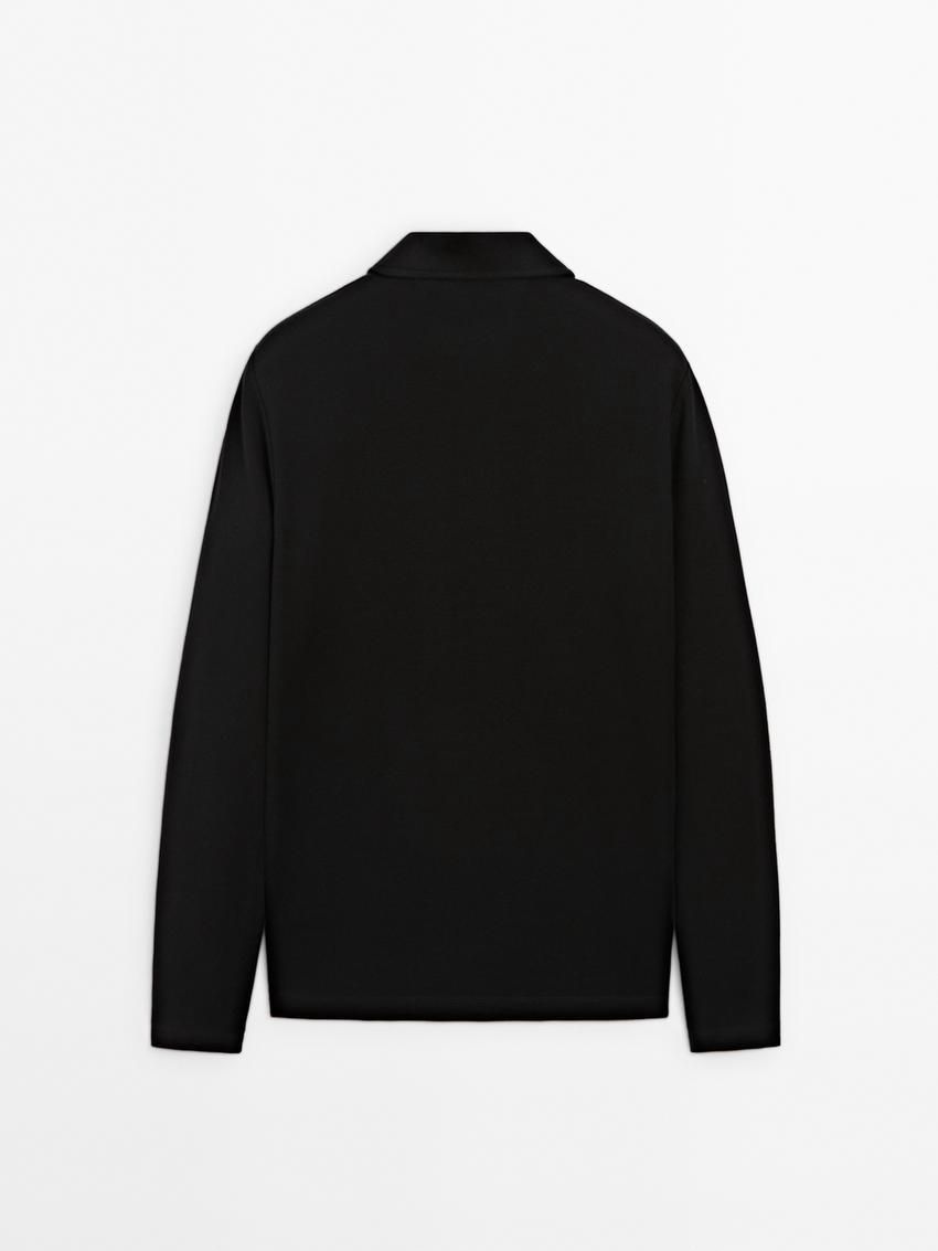 Massimo Dutti Cotton Blend Polo Knit Men Jumpers Black | US-NO0924816