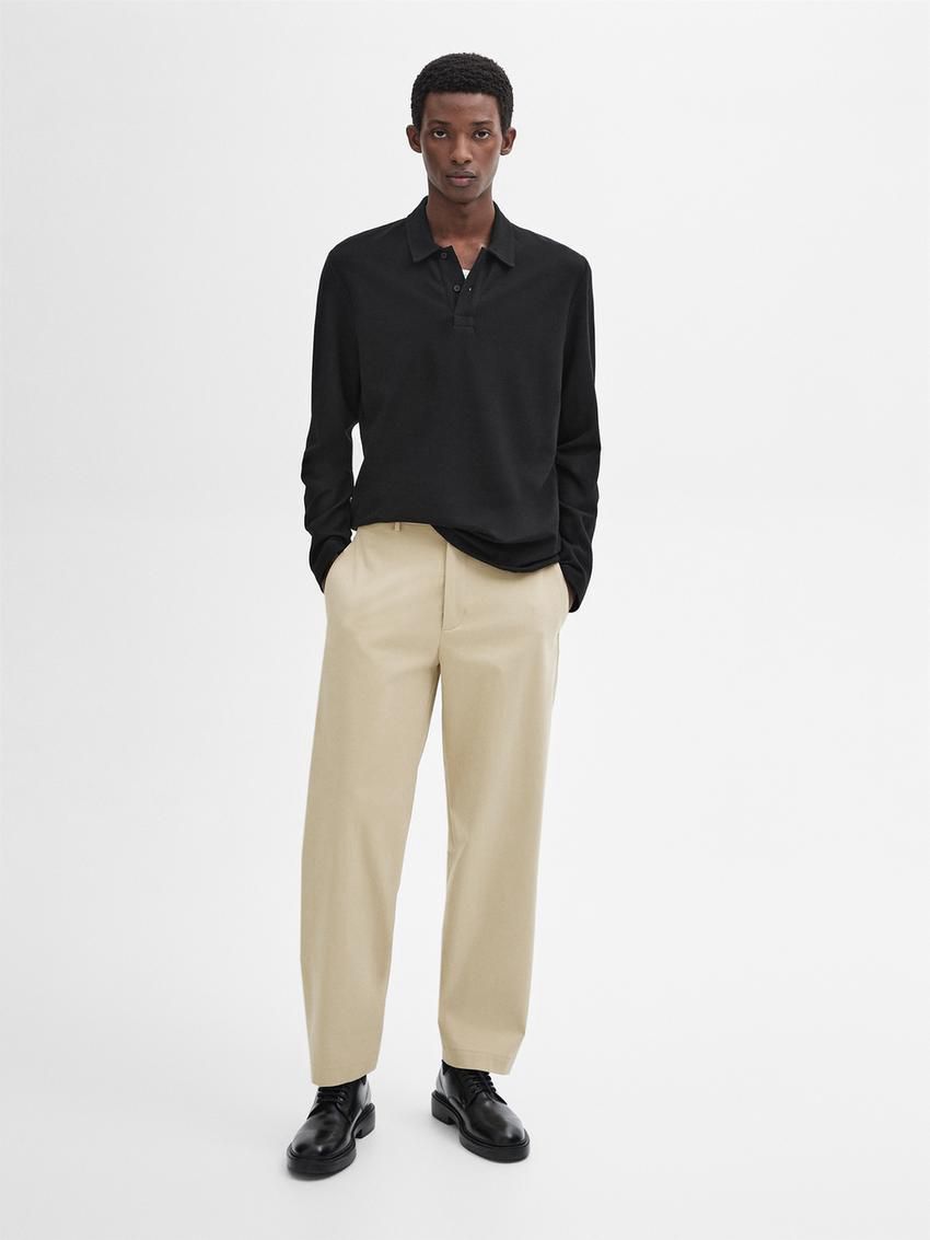 Massimo Dutti Cotton Blend Polo Knit Men Jumpers Black | US-NO0924816