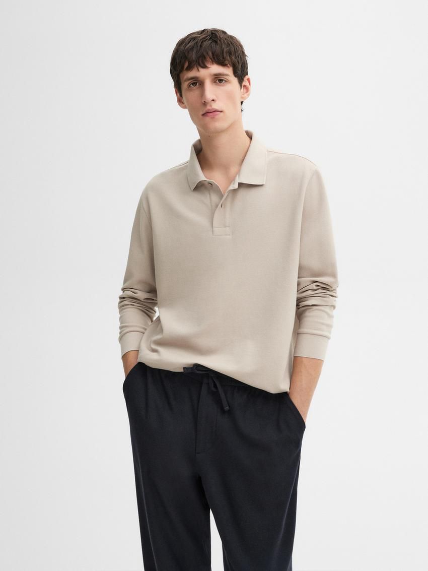 Massimo Dutti Cotton Blend Polo Knit Men Jumpers Beige | US-OW9726318