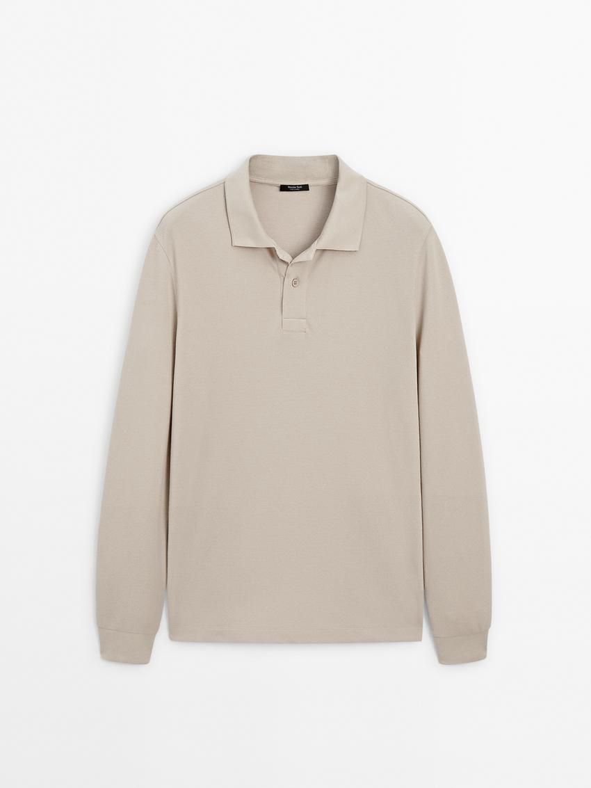 Massimo Dutti Cotton Blend Polo Knit Men Jumpers Beige | US-OW9726318