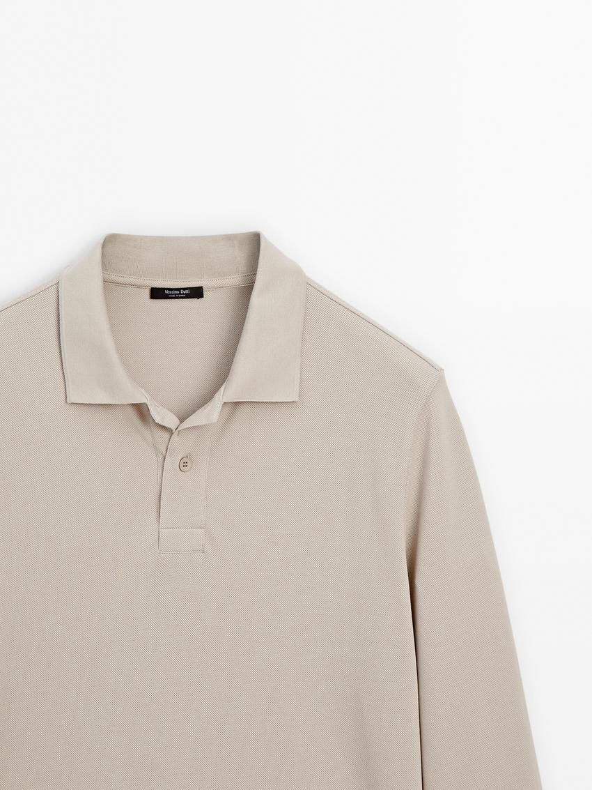 Massimo Dutti Cotton Blend Polo Knit Men Jumpers Beige | US-OW9726318