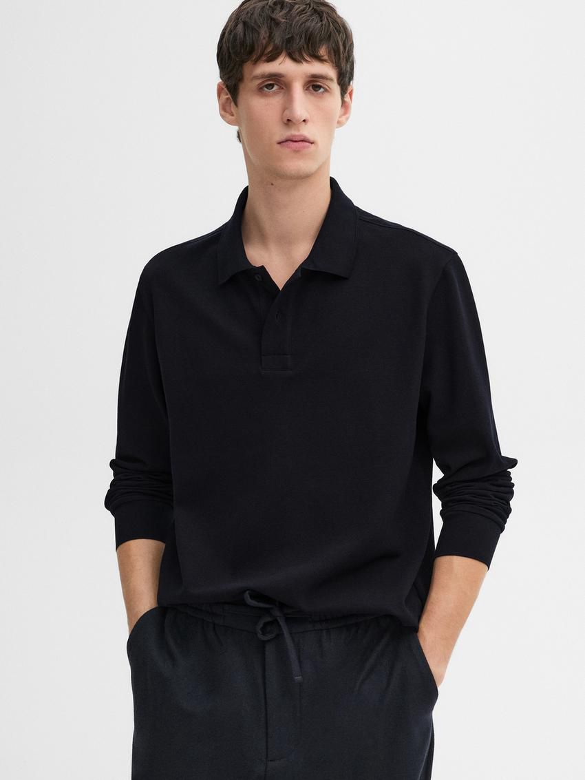 Massimo Dutti Cotton Blend Polo Knit Men Jumpers Navy | US-PR8147693