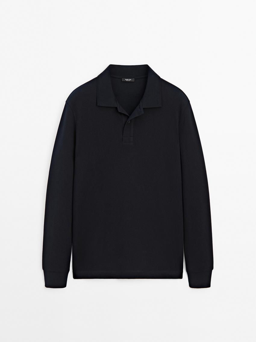 Massimo Dutti Cotton Blend Polo Knit Men Jumpers Navy | US-PR8147693