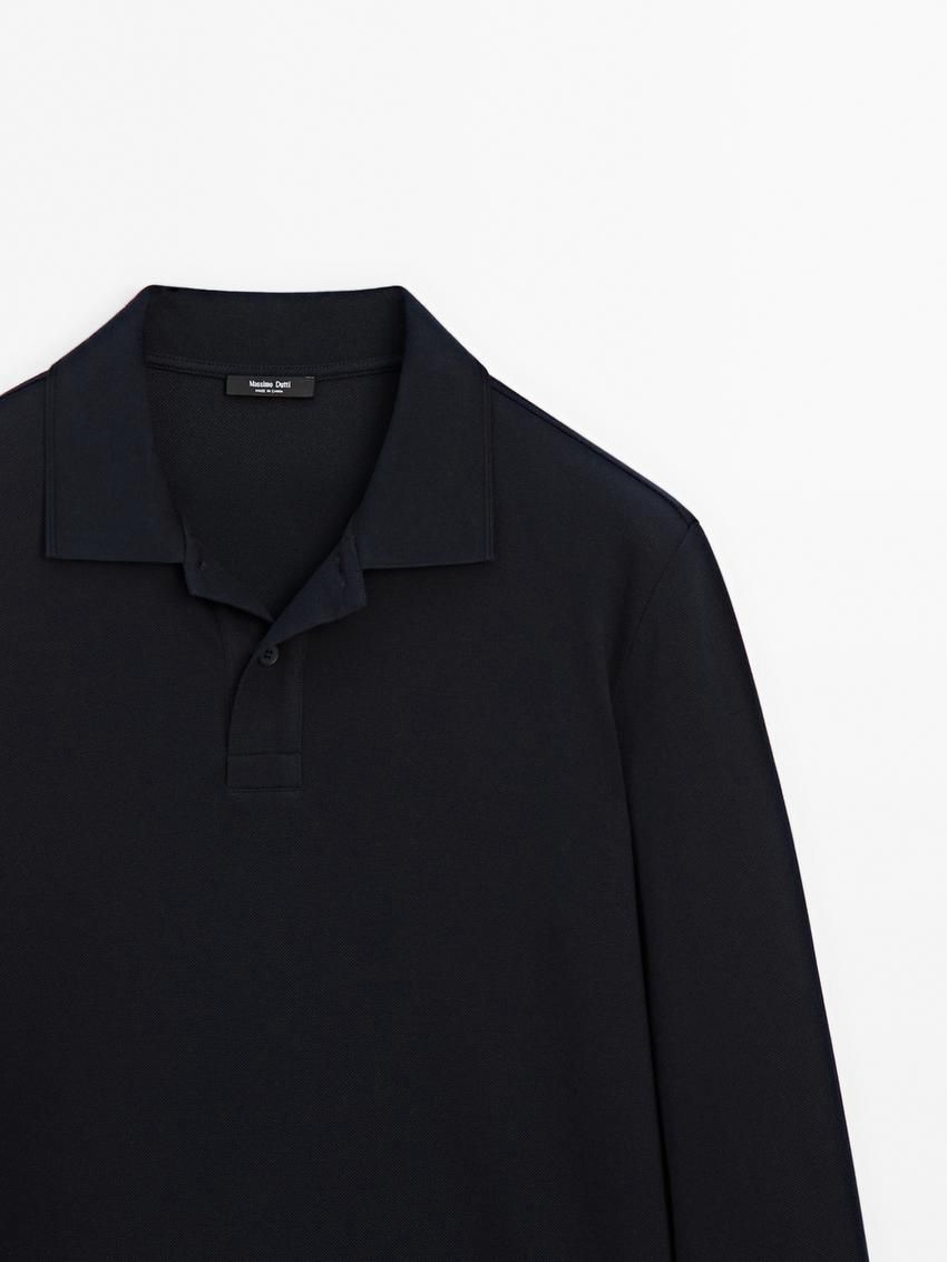 Massimo Dutti Cotton Blend Polo Knit Men Jumpers Navy | US-PR8147693
