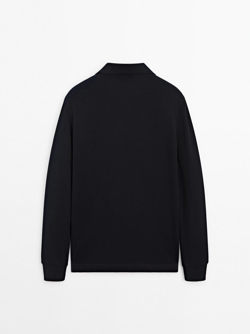 Massimo Dutti Cotton Blend Polo Knit Men Jumpers Navy | US-PR8147693