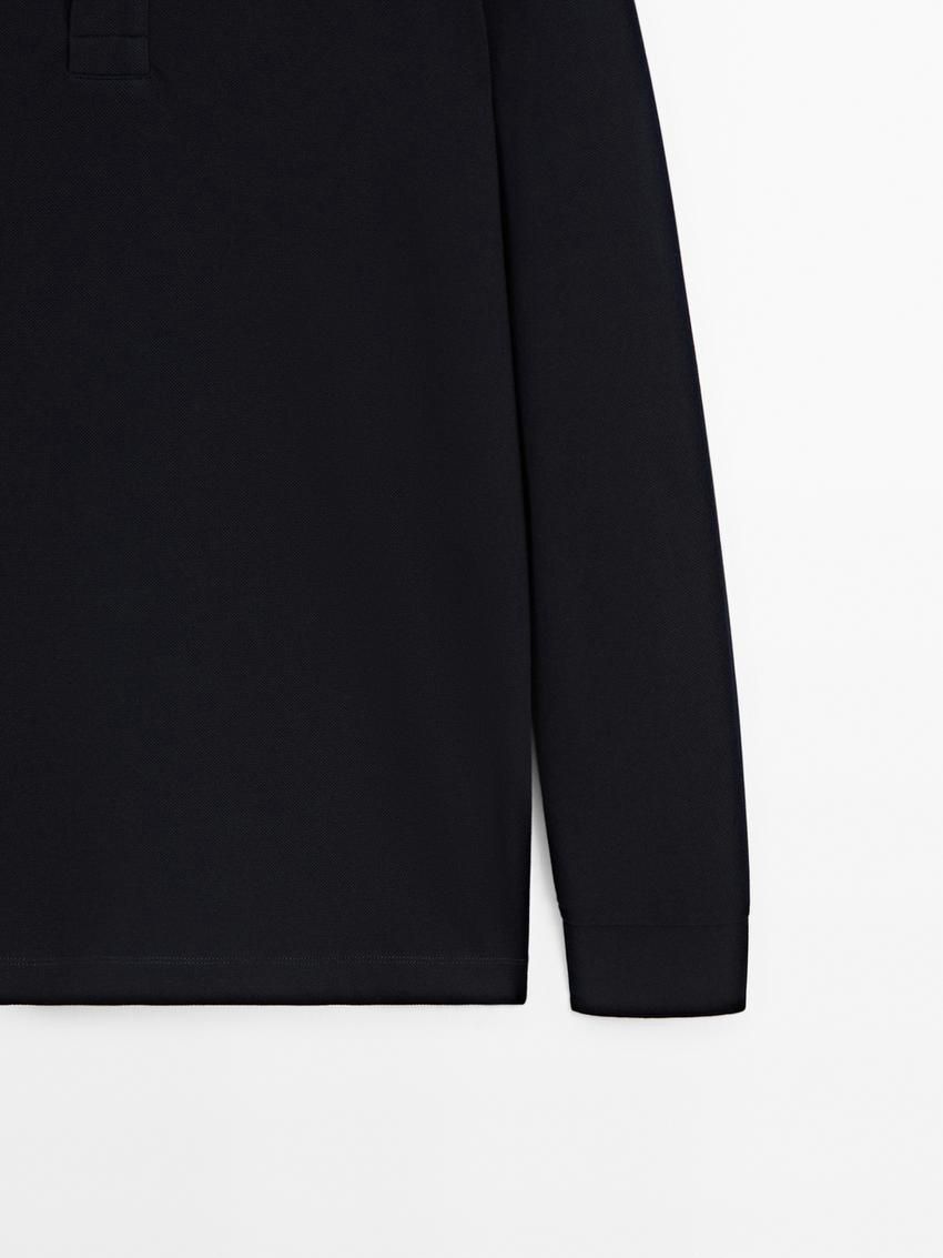 Massimo Dutti Cotton Blend Polo Knit Men Jumpers Navy | US-PR8147693
