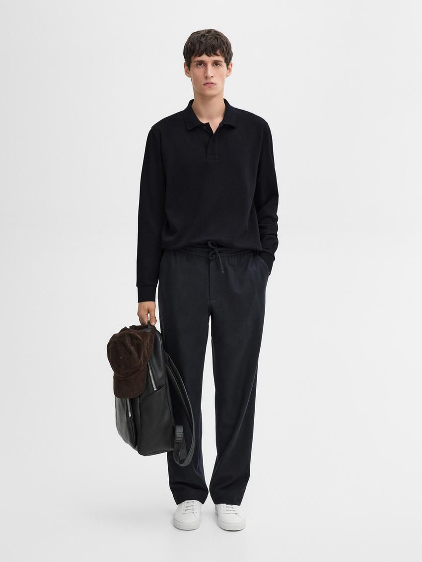 Massimo Dutti Cotton Blend Polo Knit Men Jumpers Navy | US-PR8147693