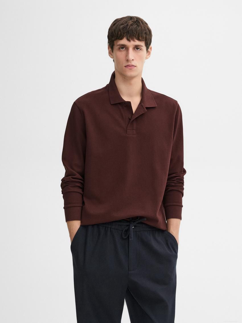Massimo Dutti Cotton Blend Polo Knit Men Jumpers Brown Red | US-PW7849325