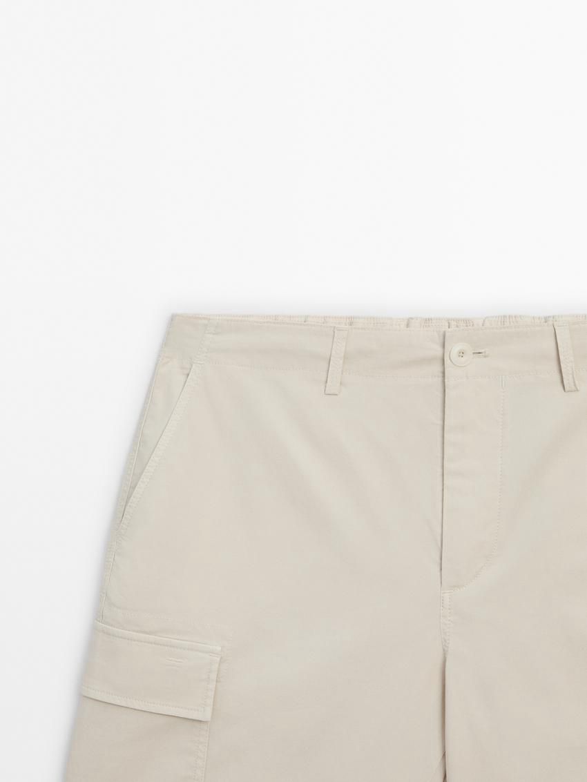 Massimo Dutti Cotton Blend Poplin Cargo Bermuda Men Shorts Beige | US-QD6587294
