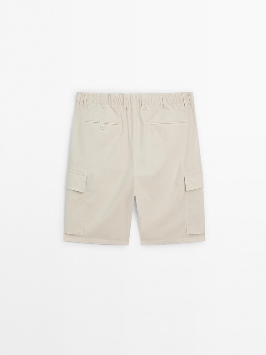 Massimo Dutti Cotton Blend Poplin Cargo Bermuda Men Shorts Beige | US-QD6587294
