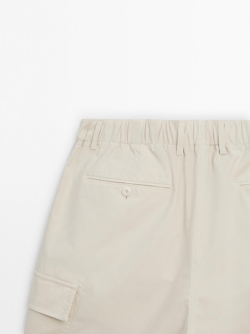 Massimo Dutti Cotton Blend Poplin Cargo Bermuda Men Shorts Beige | US-QD6587294