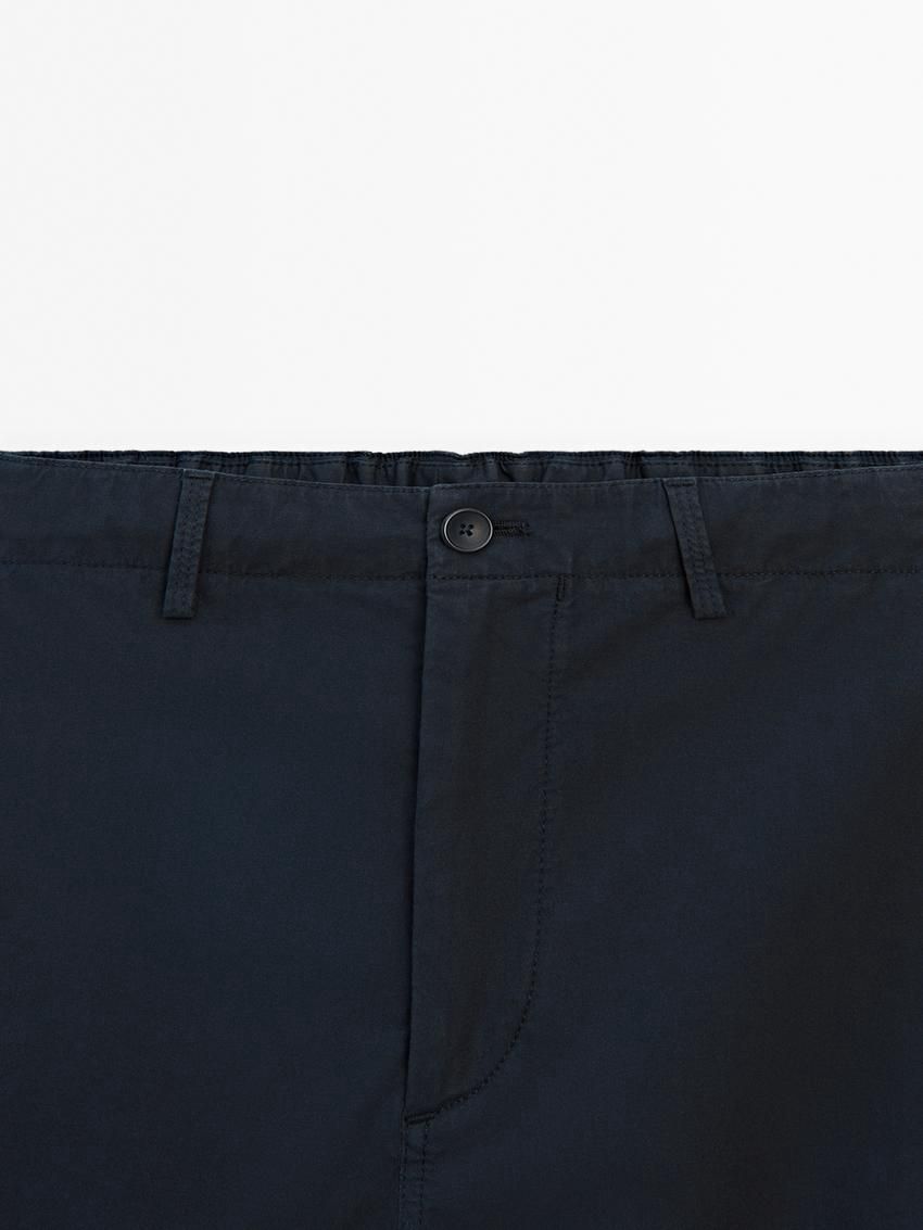 Massimo Dutti Cotton Blend Poplin Cargo Bermuda Men Shorts Navy | US-BU5320684