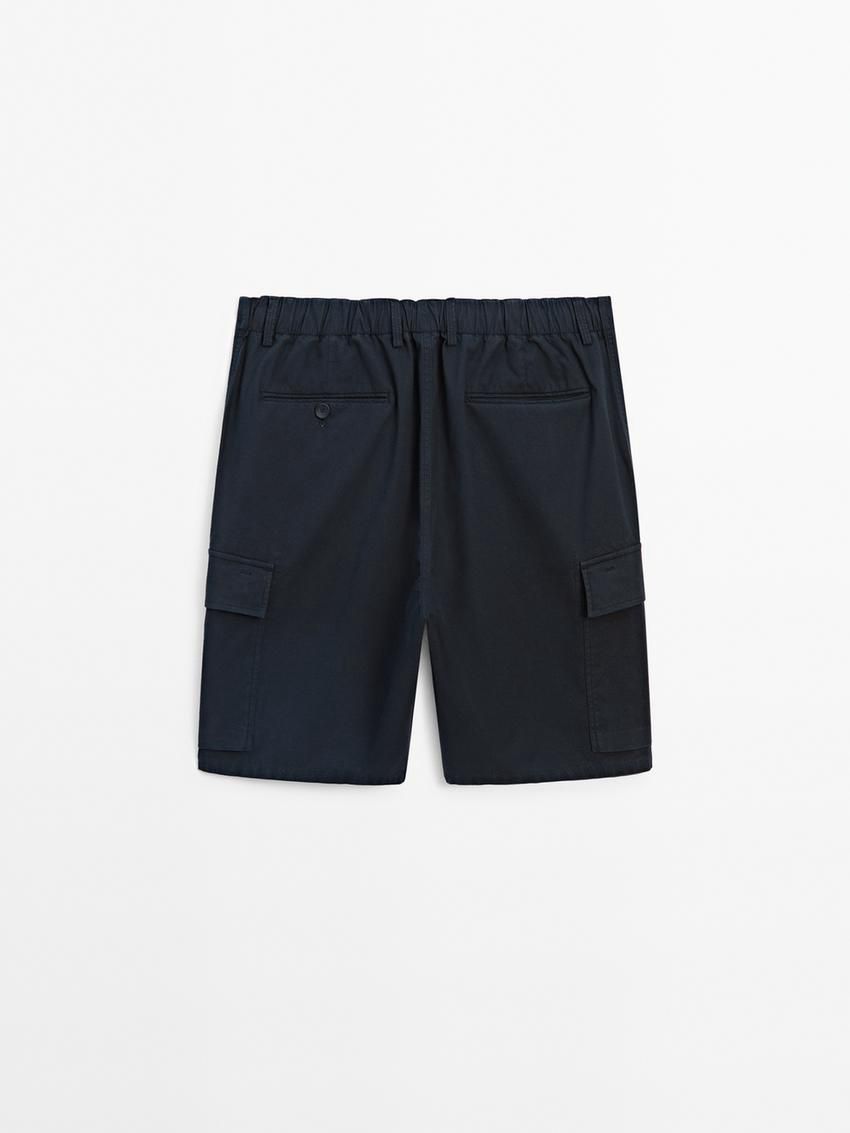 Massimo Dutti Cotton Blend Poplin Cargo Bermuda Men Shorts Navy | US-BU5320684