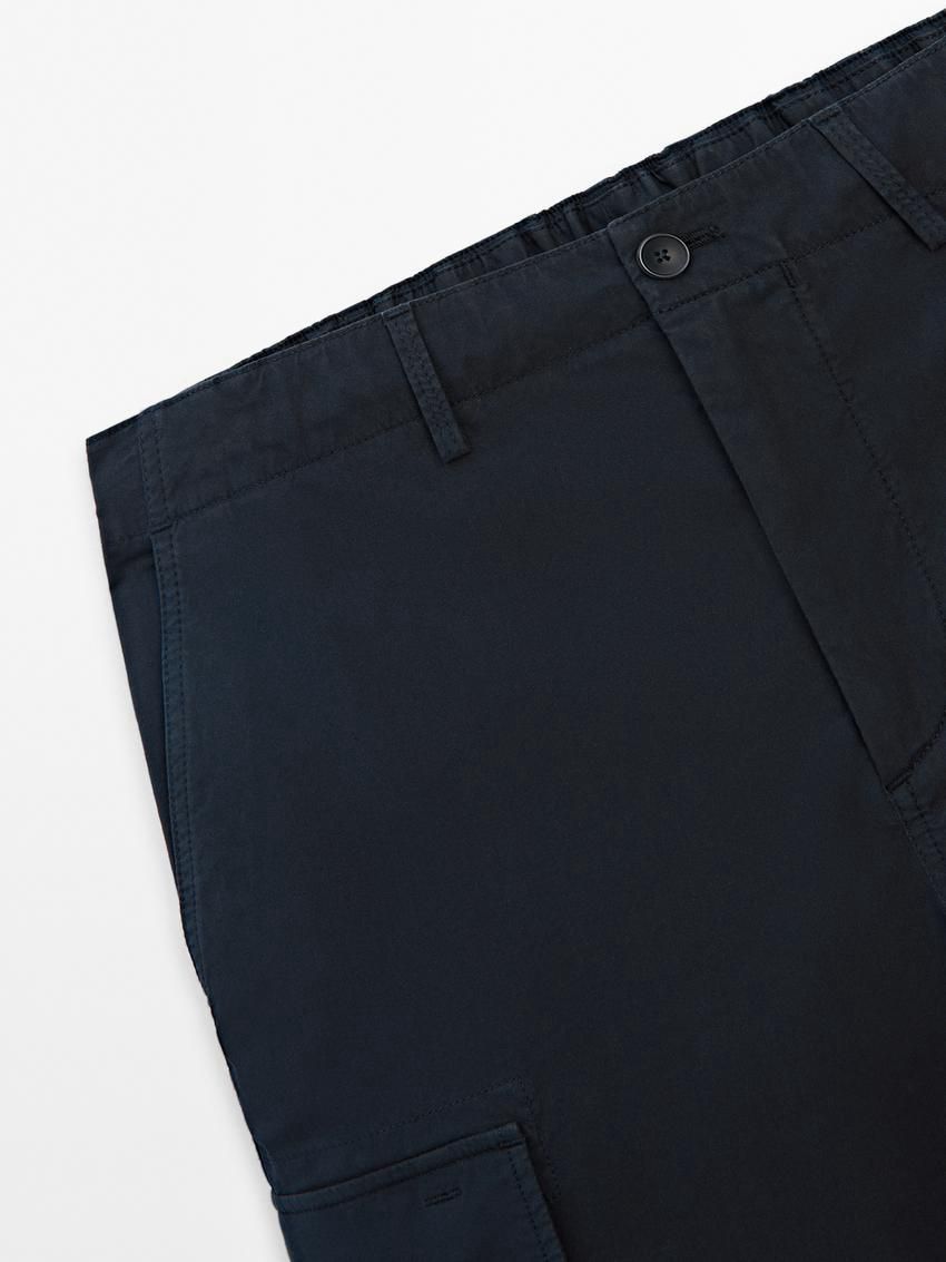 Massimo Dutti Cotton Blend Poplin Cargo Bermuda Men Shorts Navy | US-BU5320684
