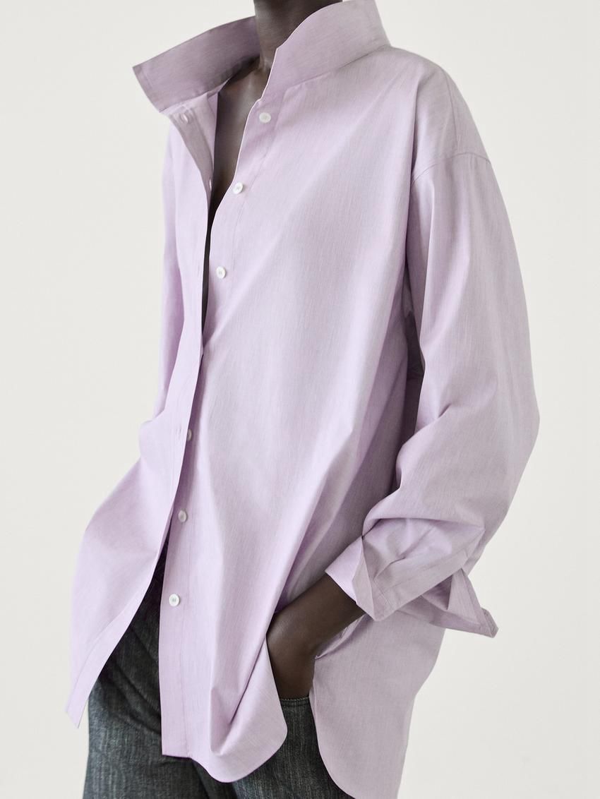 Massimo Dutti Cotton Blend Poplin Oversize Women Blouse Light Purple | US-CL5203491