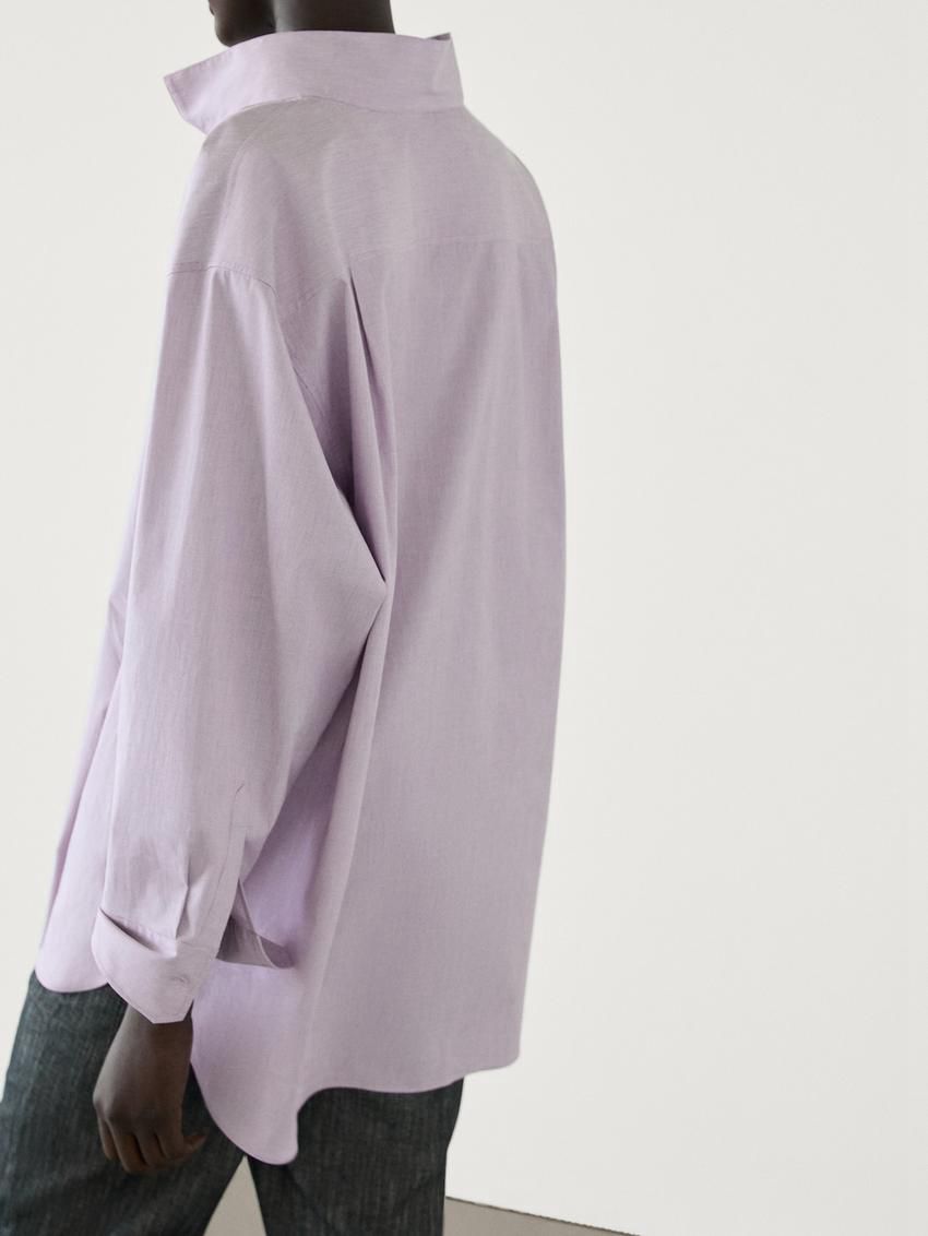 Massimo Dutti Cotton Blend Poplin Oversize Women Blouse Light Purple | US-CL5203491