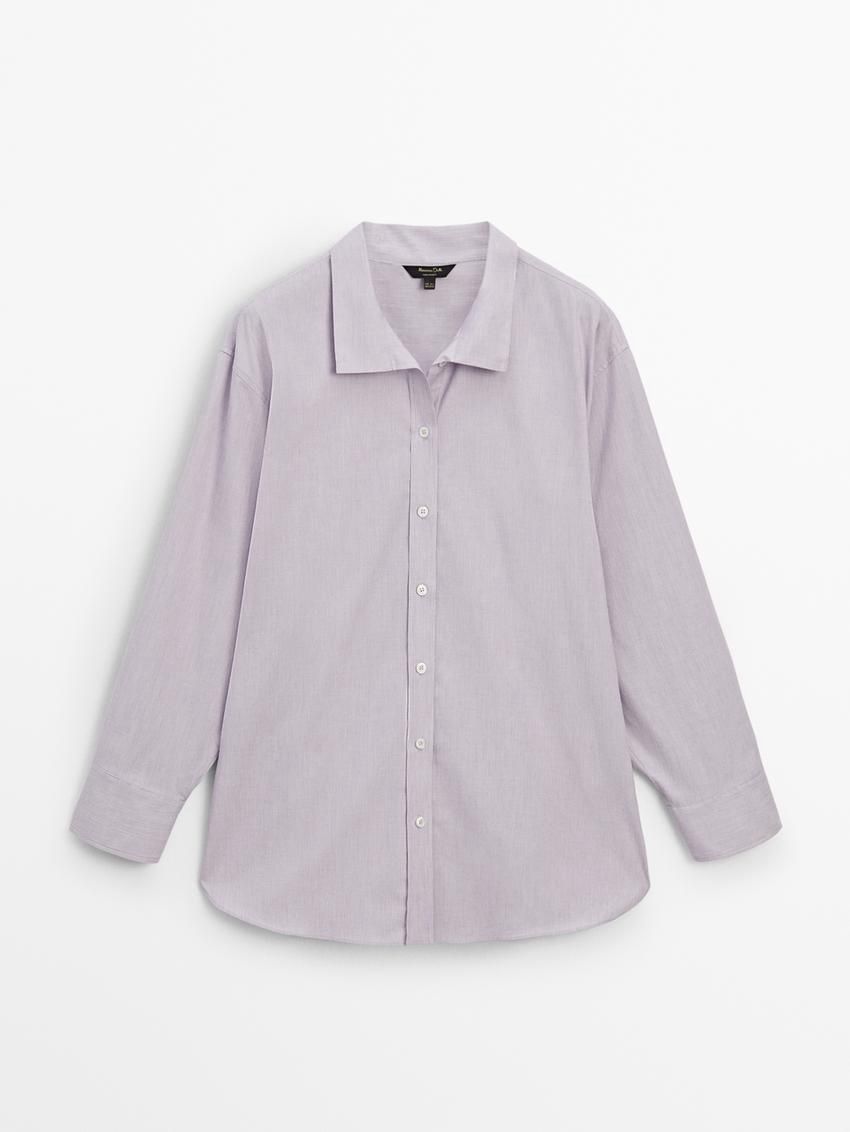 Massimo Dutti Cotton Blend Poplin Oversize Women Blouse Light Purple | US-CL5203491