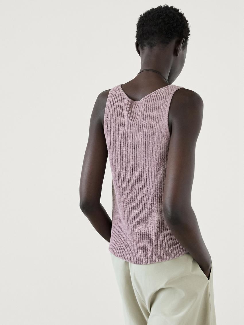 Massimo Dutti Cotton Blend Purl Knit Women Top Light Purple | US-EM7210943