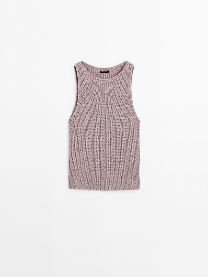 Massimo Dutti Cotton Blend Purl Knit Women Top Light Purple | US-EM7210943