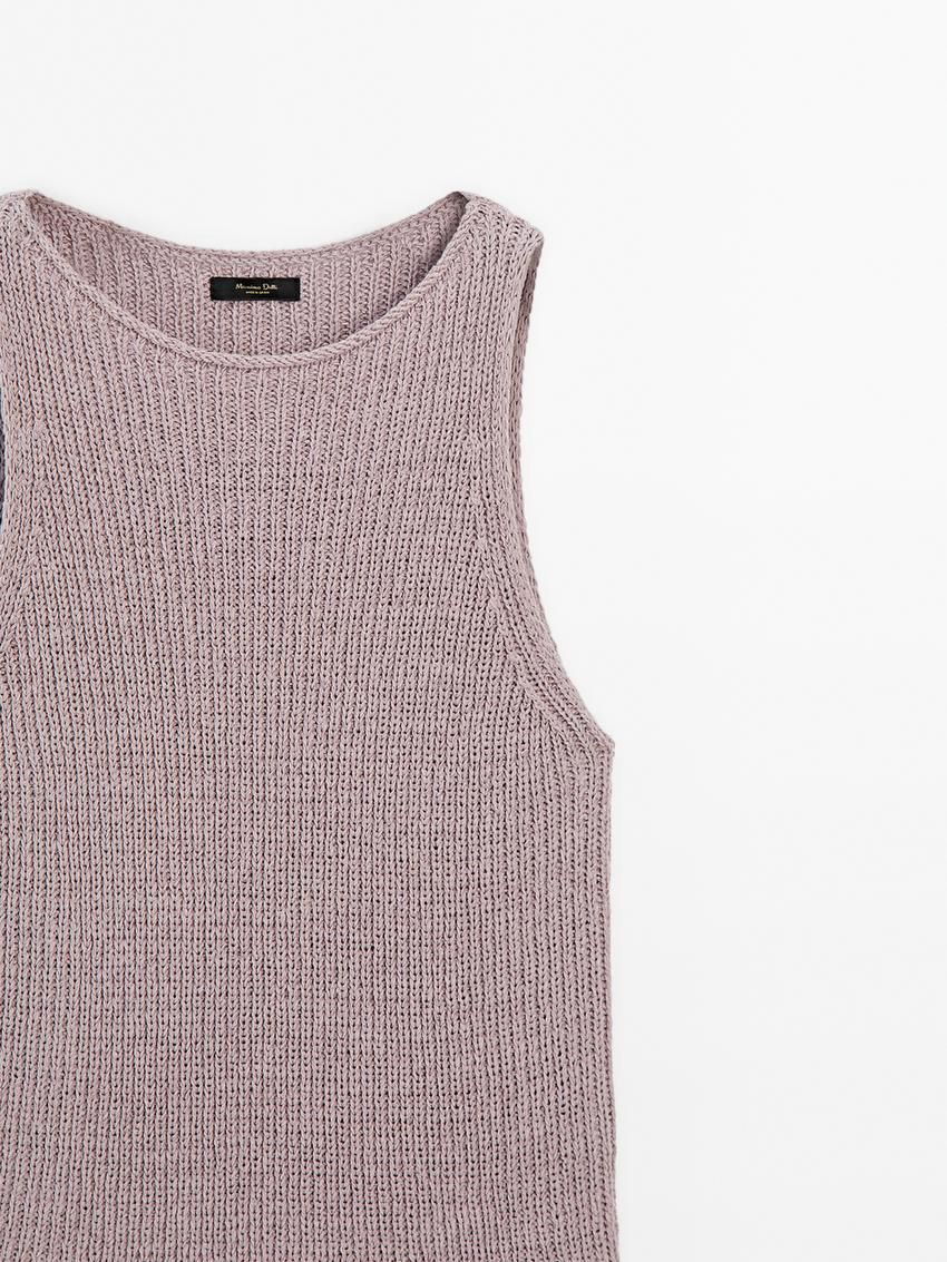 Massimo Dutti Cotton Blend Purl Knit Women Top Light Purple | US-EM7210943
