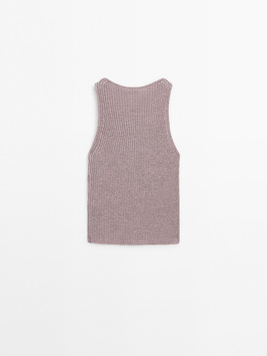 Massimo Dutti Cotton Blend Purl Knit Women Top Light Purple | US-EM7210943
