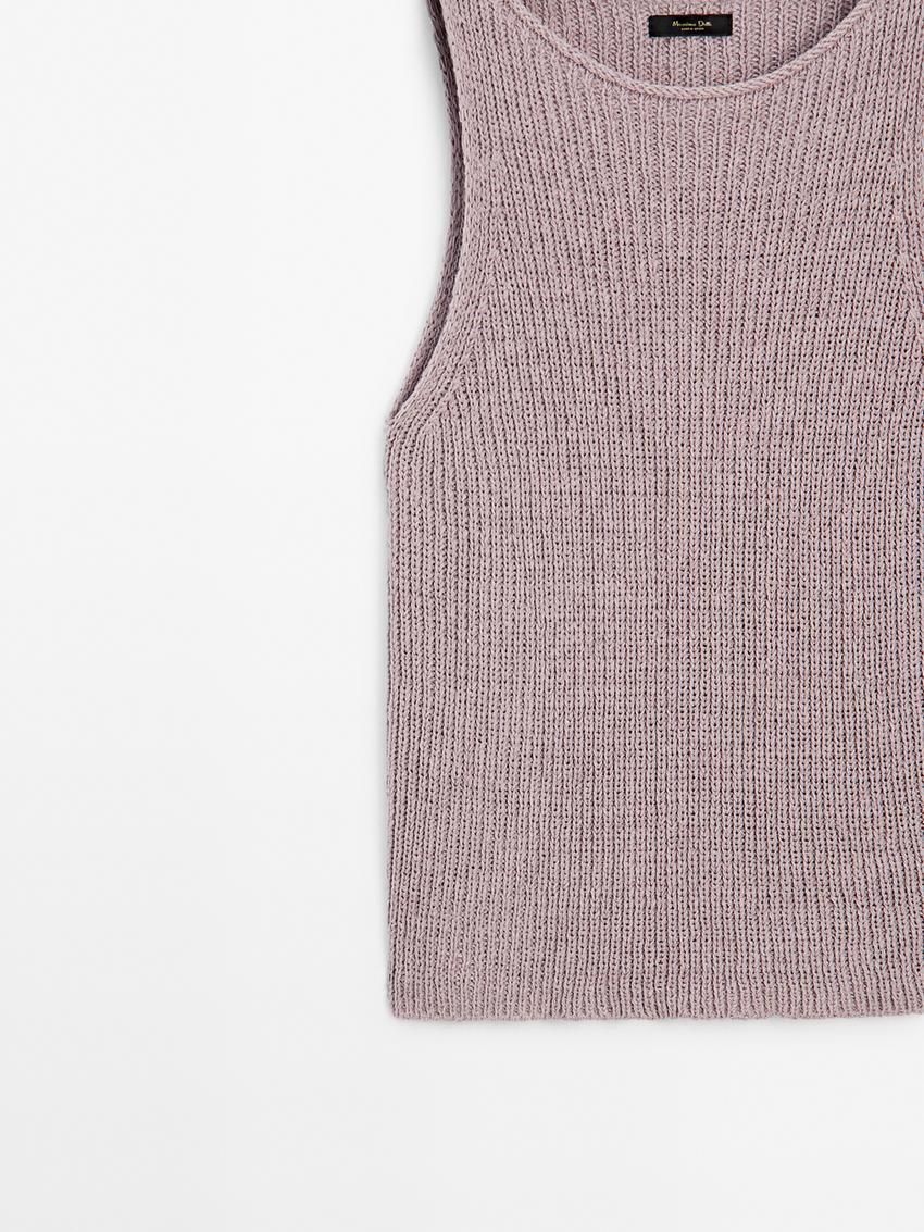 Massimo Dutti Cotton Blend Purl Knit Women Top Light Purple | US-EM7210943