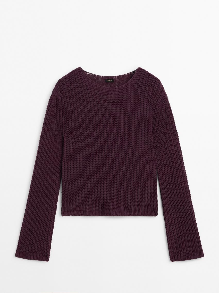 Massimo Dutti Cotton Blend Purl Knit Women Sweater Dark Purple | US-VK4508936