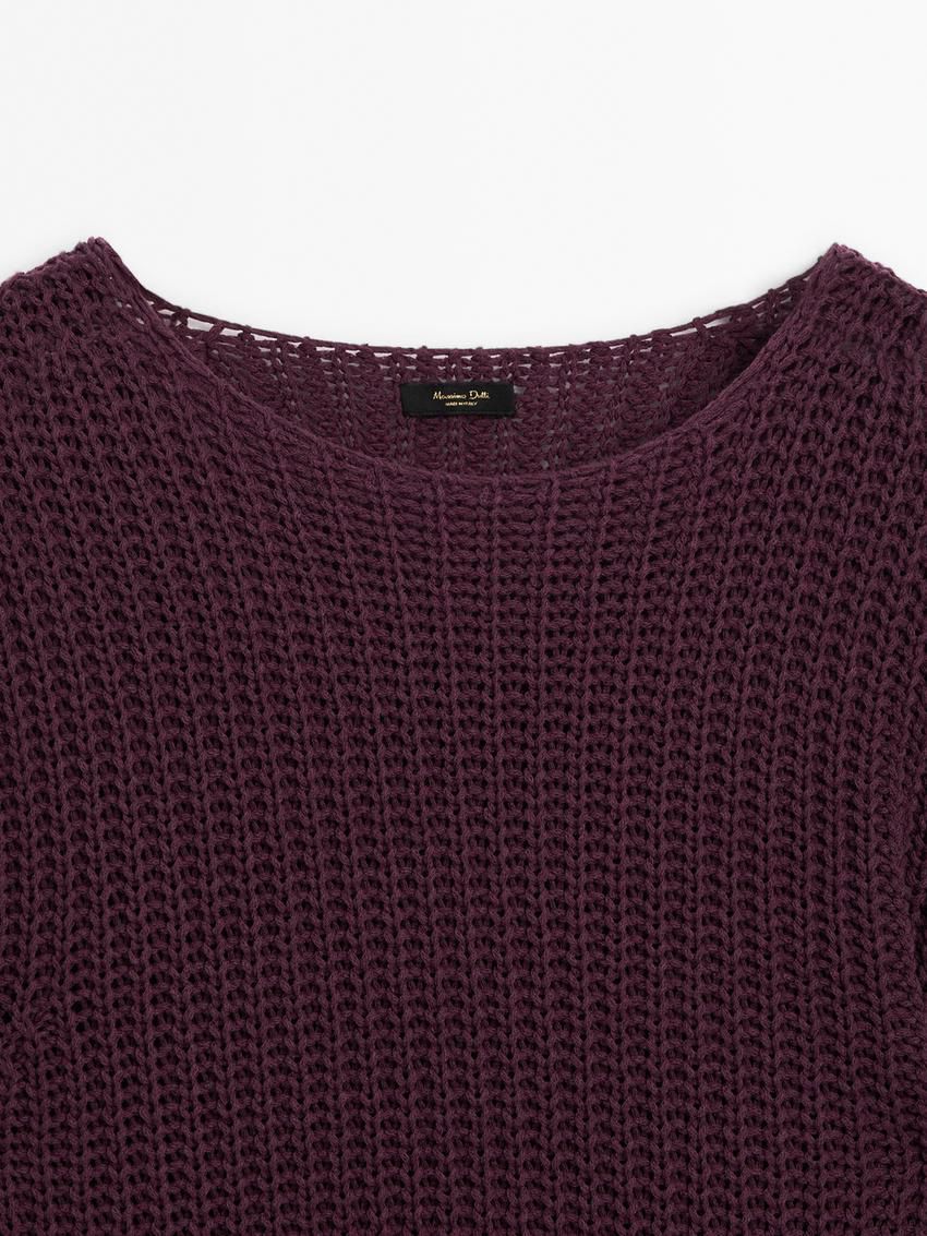 Massimo Dutti Cotton Blend Purl Knit Women Sweater Dark Purple | US-VK4508936