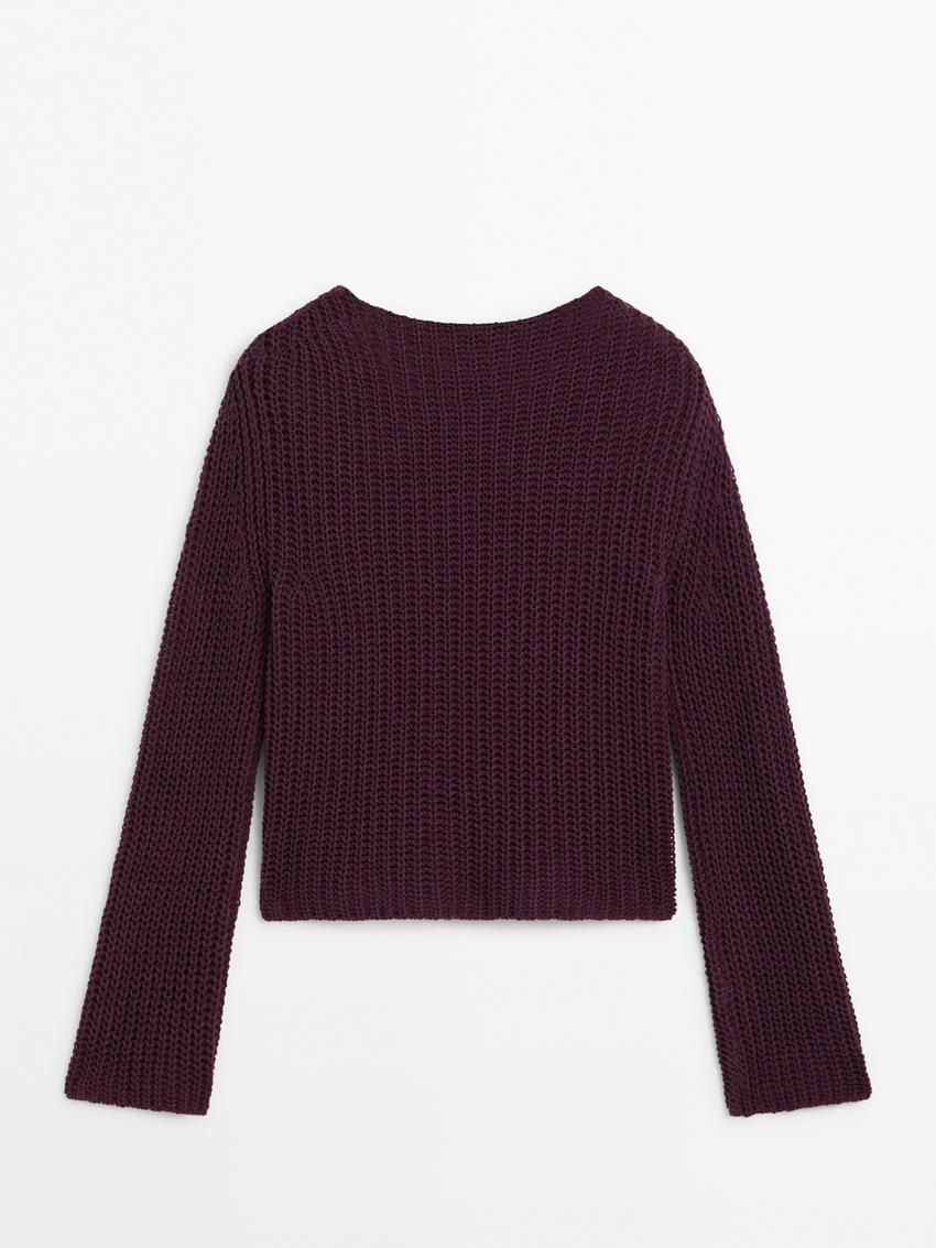Massimo Dutti Cotton Blend Purl Knit Women Sweater Dark Purple | US-VK4508936