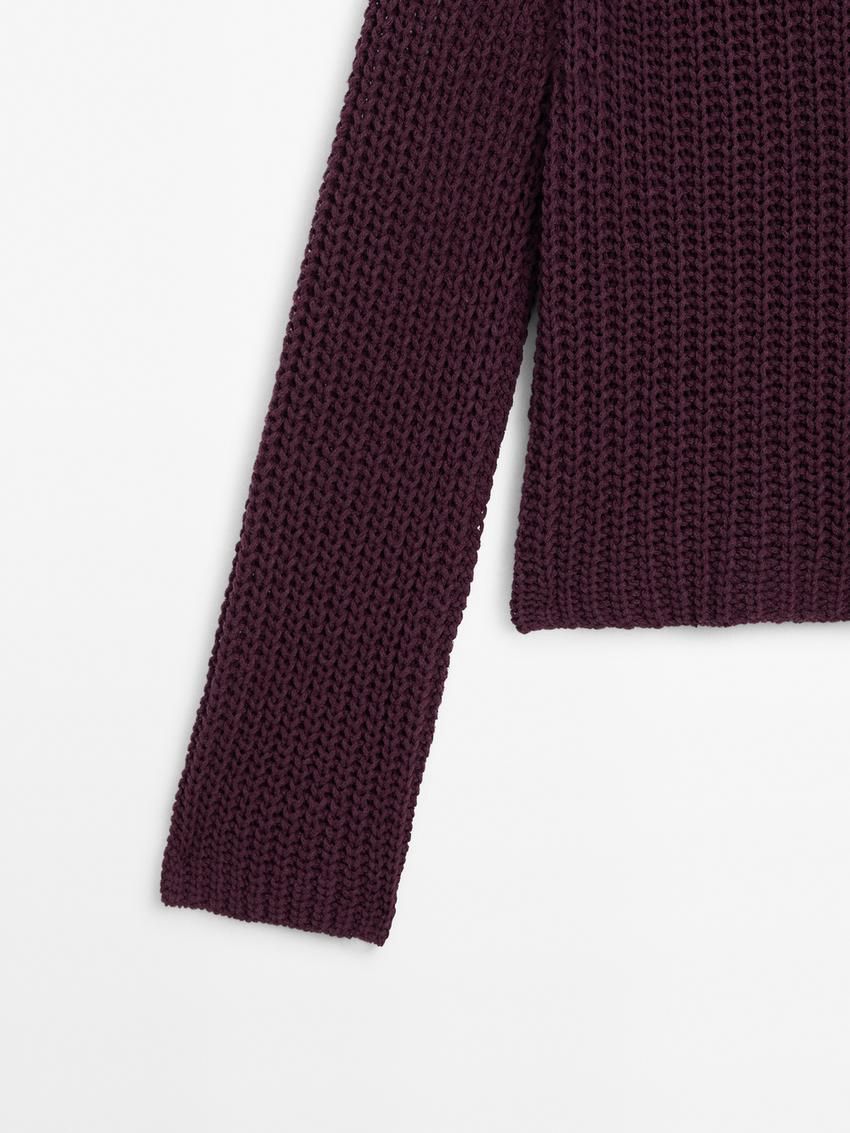 Massimo Dutti Cotton Blend Purl Knit Women Sweater Dark Purple | US-VK4508936