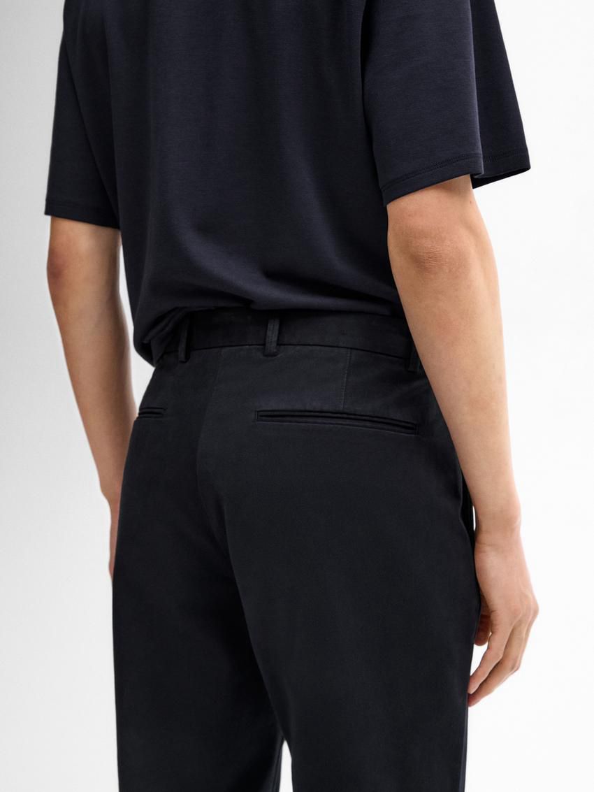 Massimo Dutti Cotton Blend Regular Fit Men Trousers Navy | US-VK4701863