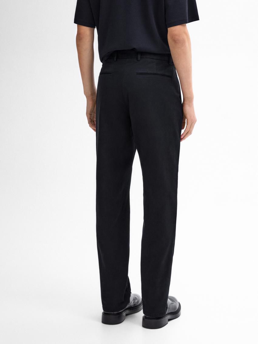 Massimo Dutti Cotton Blend Regular Fit Men Trousers Navy | US-VK4701863