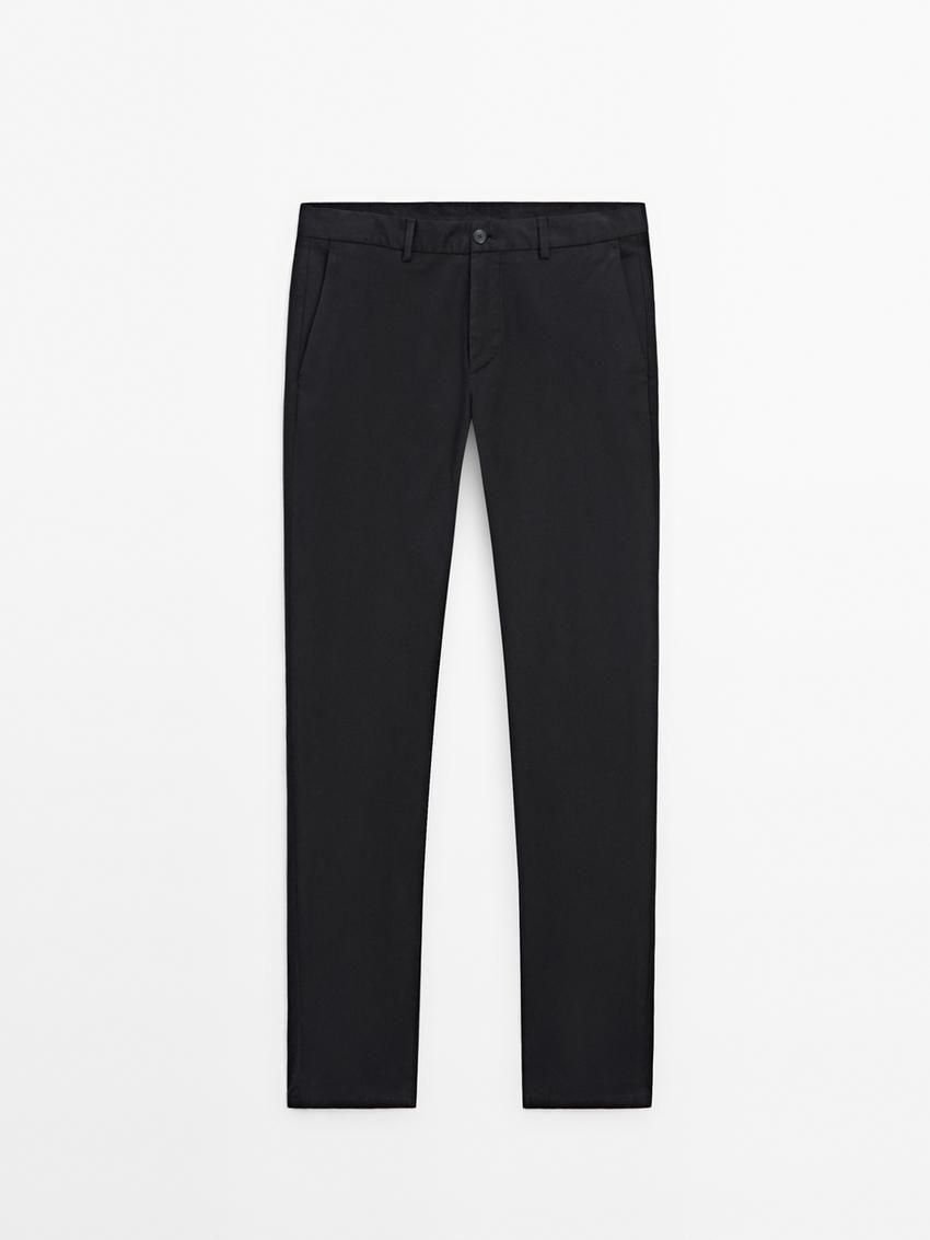 Massimo Dutti Cotton Blend Regular Fit Men Trousers Navy | US-VK4701863