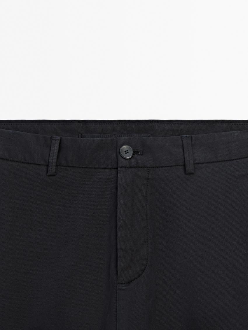 Massimo Dutti Cotton Blend Regular Fit Men Trousers Navy | US-VK4701863