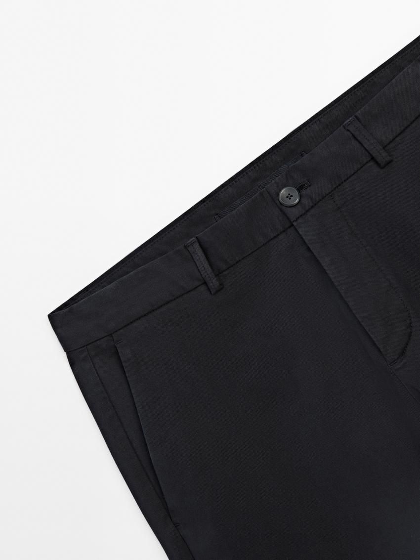 Massimo Dutti Cotton Blend Regular Fit Men Trousers Navy | US-VK4701863
