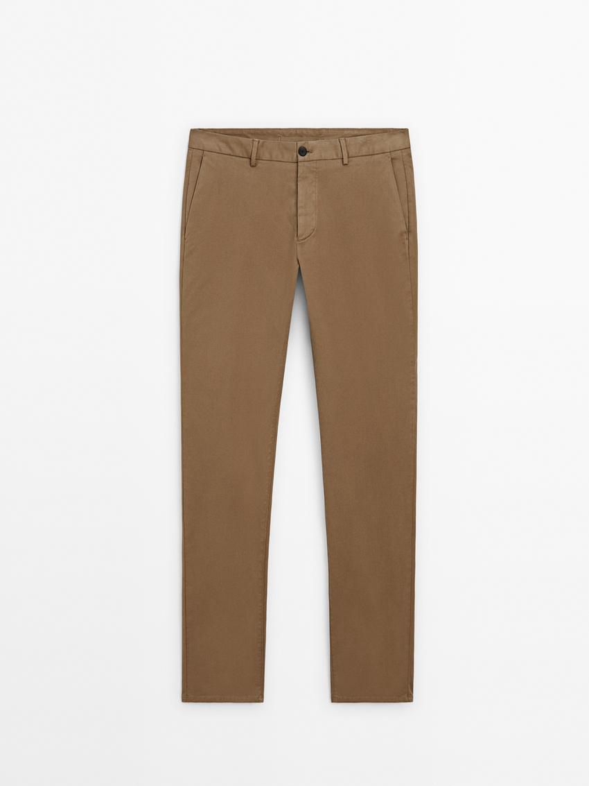 Massimo Dutti Cotton Blend Regular Fit Men Trousers Brown | US-YF3170586