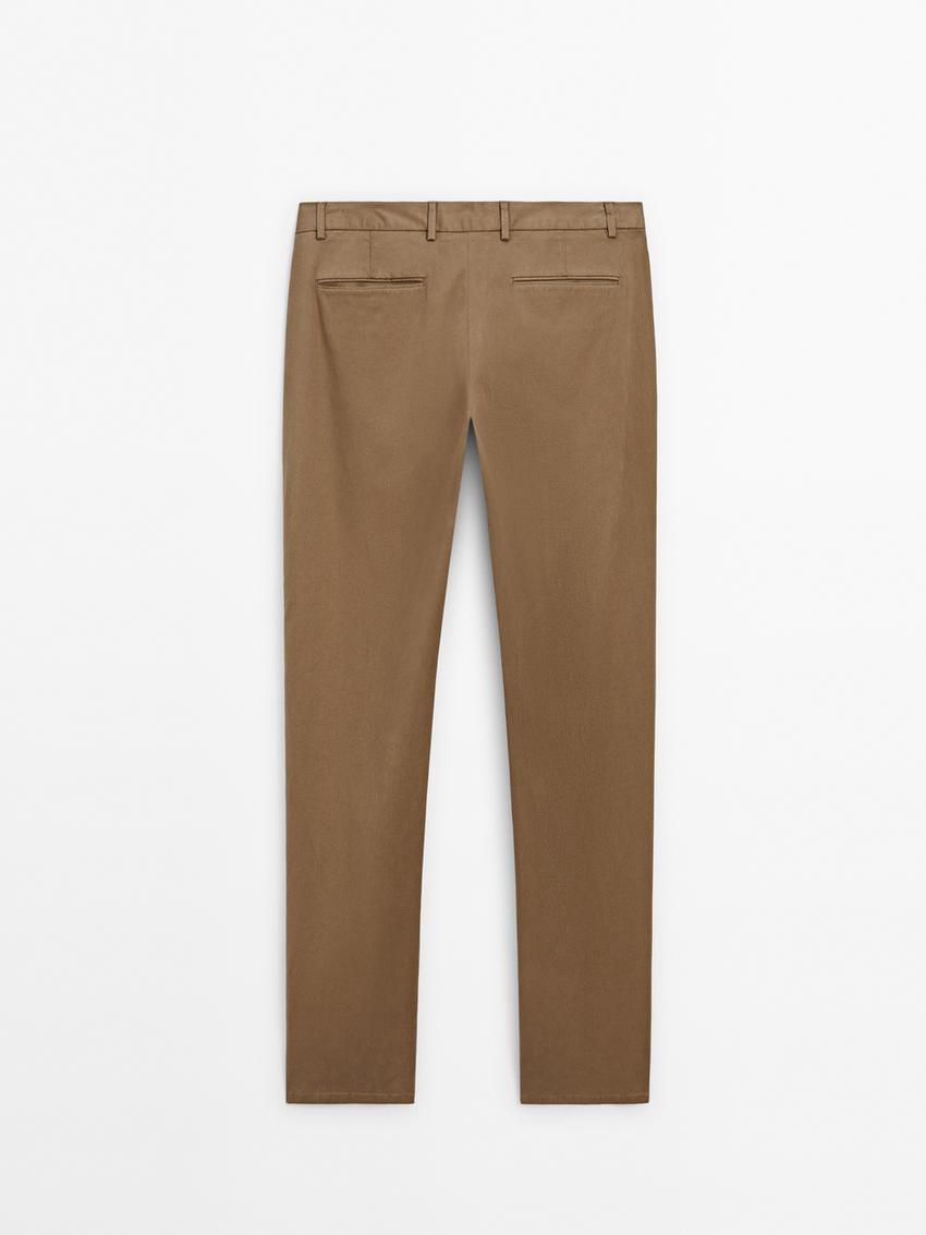 Massimo Dutti Cotton Blend Regular Fit Men Trousers Brown | US-YF3170586